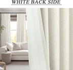 Cream Linen Blackout Curtains 84 Inch Long 2 Panel Set Back Tab Thermal Insulated Light Blocking Curtain for Living Room Black Out Drapes for Bedroom Neutral Rustic Farmhouse 52x84 Length Ivory White