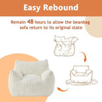 Giant Bean Bag Chairs for Adults with Filling Plush Fluffy Bean Bag Chairs for Teens with Armrests Comfy BeanBag Lazy Couch Sofa Chair for Bedroom Living Room Reading