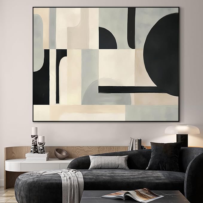 SIGNWIN 36"x46" Extra Large Framed Wall Art Modern Neutral Abstract Geometric in Black and Beige, Clean Minimalist Design for Home Living Room Bedroom Decor (Frame Assembly Required)