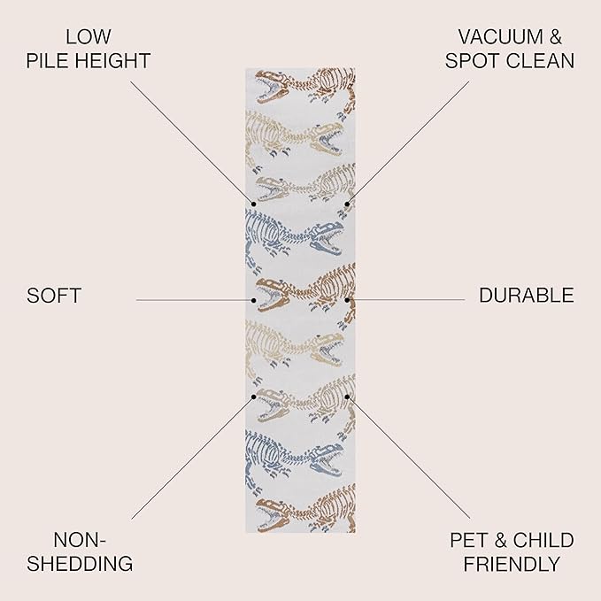JONATHAN Y Machine-Washable Cream/Multi Runner Rug, 2x8, Kingdarr T-Rex Modern, Casual, Kids & Novelty for Living Room, Dining Room, Bedroom, Kitchen Easy-Cleaning, Non-Shedding (KDW103A-28)