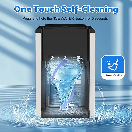 3 in 1 Water Dispenser with Ice Maker, Nugget Ice Maker Countertop, Bullet Ice, Crushed Ice, Water Cooler, 44Lbs/24H, 12 Ice Cube/6Min, Self-Cleaning, 4Lbs Ice Storage, Home, Kitchen, Party, RV