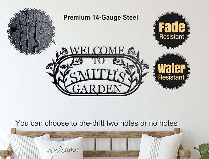 YTDESIGN Personalized Garden Sign, 42.0 x 12.0 inches, Stainless Steel, Decorative Outdoor Signage