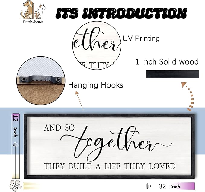 And So Together They Built A Life They Loved Sign Large Above Bed Wall Decor 32"×12" for Bedroom Over Bed Wall Art Hanging (Black)