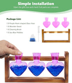 Nacome Plant Terrarium for Office Decor: Birthday Gifts for Plant Lovers Women Mom Wife - Wooden Stand Tabletop Planter 3 Bulb Glass Vase Heart Shaped for Hydroponics Indoor Home(Purple)