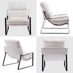 DUOMAY Modern White Sherpa Accent Chair, Comfy Lounge Lazy Chair with Metal Leg, Mid-Century Corner Arm Chair for Living Room Bedroom Office Apartment