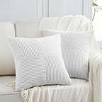 Fancy Homi 2 Packs Pure White Decorative Throw Pillow Covers 22x22 Inch for Living Room Couch Bed, Rustic Farmhouse Boho Home Decor, Soft Corss Corduroy Patchwork Accent Square Cushion Case 55x55 cm