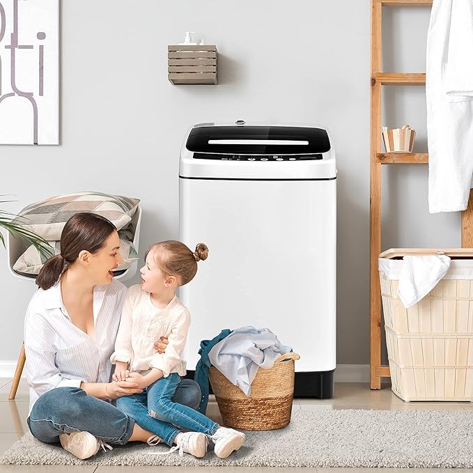 Giantex Portable Washing Machine, 2 in 1 Full Automatic Laundry Washer 1.5Cu.Ft 11lbs Capacity Washing and Spinning Combo 8 Programs 10 Water Levels Energy Saving Top Load Washer for Apartment Dorm