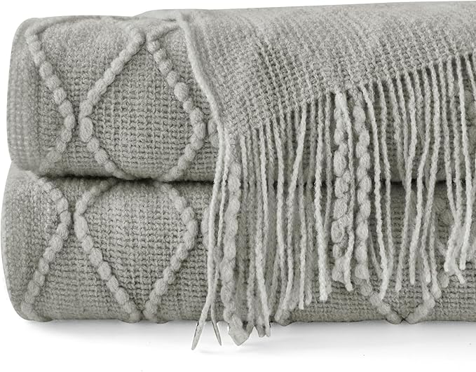 inhand Knitted Throw Blankets for Couch and Bed, Soft Cozy Knit Blanket with Tassel, Light Grey Lightweight Decorative Blankets and Throws, Farmhouse Warm Woven Blanket for Men and Women, 60"x80"