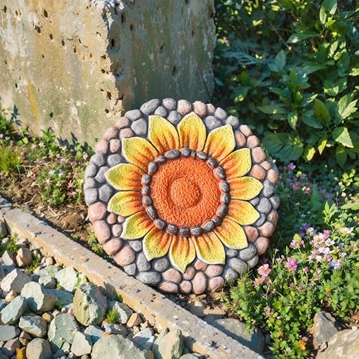 Sunflower Stepping Stones Outdoor Garden - Pavers for Outside Walkway Garden Stones Garden Stepping Stones Outdoor Decorative Stone for Garden 9.5 * 9.5 * 0.7 Inch LC Lcdecohome