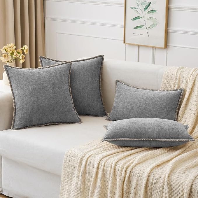 MIULEE Pack of 2 Couch Throw Pillow Covers 20x20 Inch Dark Gray Farmhouse Decorative Pillow Covers with Stitched Edge Soft Chenille Solid Dyed Spring Pillow Covers for Sofa Bed Living Room