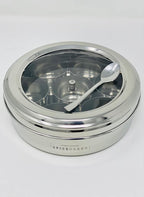 spice dabba Stainless Steel Indian Spice Box, Steel Masala Dabba, Double Lid Spice Container | Gift for Chefs | Size 8x8x2 In (Spice Box Only)