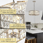 12” 4-Light Modern Crystal Chandeliers Nickel Dinning Room Light Fixture, Square Pendant Light Kitchen Island Chandelier, Flush Mount Ceiling Light for Living Room Entryway Bedroom Foyer