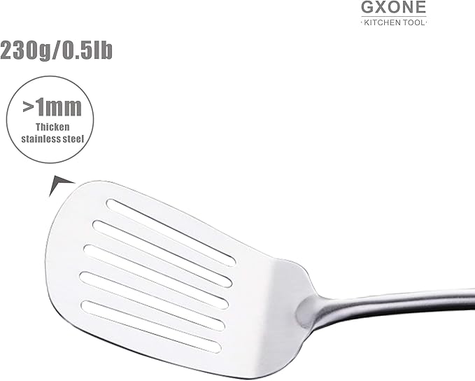 Metal Spatula,304 Stainless Steel Wok Spatula with Heat Resistant Wooden Handle,Silver/15.7Inch