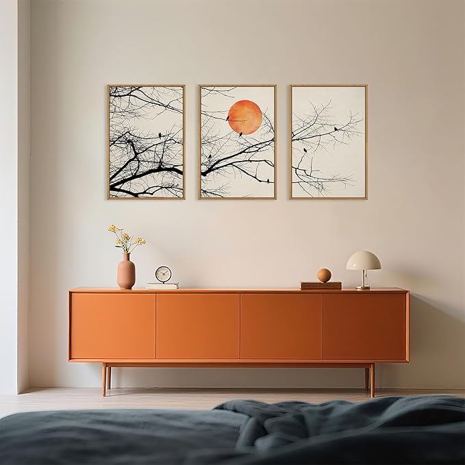 Celestdeco Large Vintage Tree Branch Framed Canvas Wall Art Set, Retro Tree Drawing Wall Decor, Nature Botanical Wall Painting, Neutral Landscape Art Print for Living Room, Bedroom, Office - 24"X36"X3