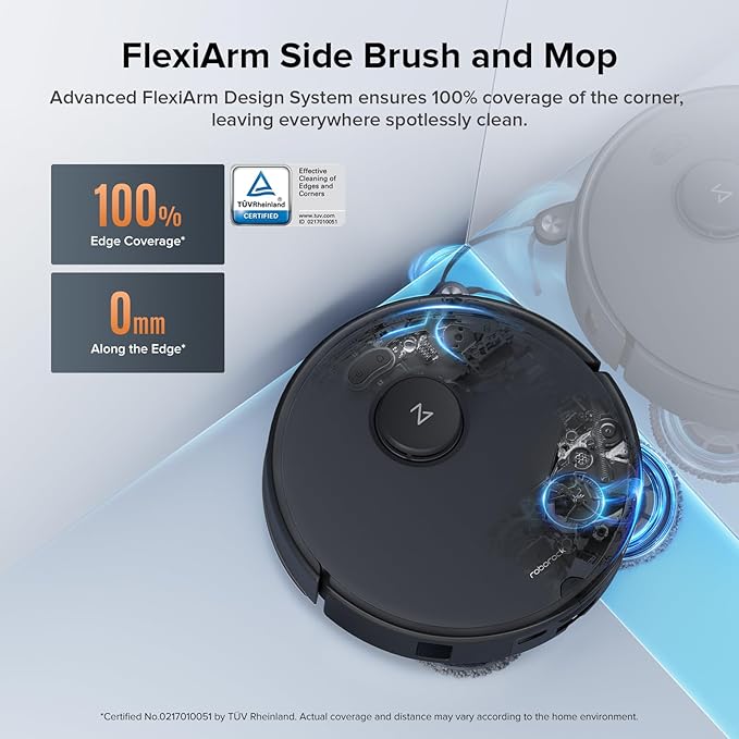 Roborock Qrevo Edge S5A Robot Vacuum and Mop, 17,000Pa, Zero-Tangling, DuoDivide Main Brush, FlexiArm Side Brush, Hot Water Mop Washing & Self-Cleaning, Warm Air Drying, Self-Emptying, Black