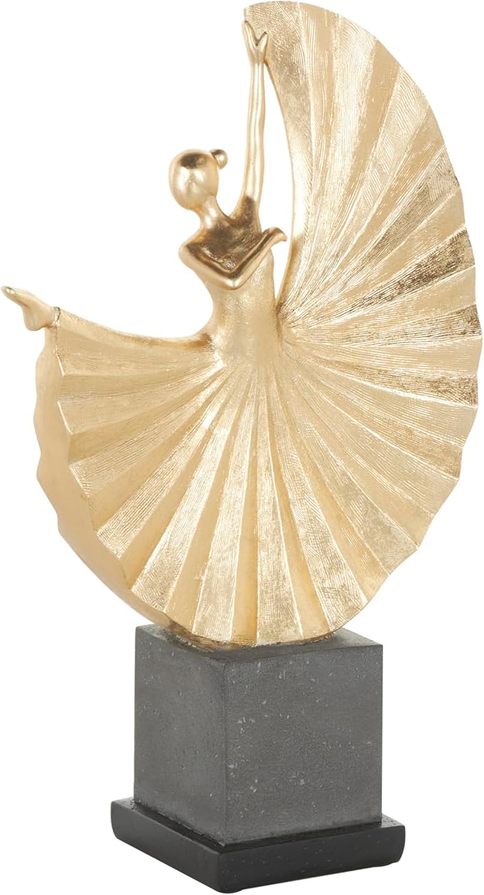 Deco 79 Polystone Dancer Decorative Sculpture Ballet Home Decor Statue with Elevated Black Base, Accent Figurine 11" x 4" x 17", Gold