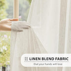 FMFUNCTEX Linen Sheer Pinch Pleated Curtains for Living Room, Linen Flax Beige 108 Inches Long Sheer Curtain See Through Panels for Bedroom, Natural Window Drapes for Farmhouse, Rod Pocket 2 Panels