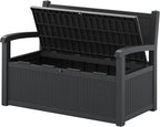 70 Gallon Storage Bench Deck Box for Patio Furniture with Armrest Bench Outdoor Storage