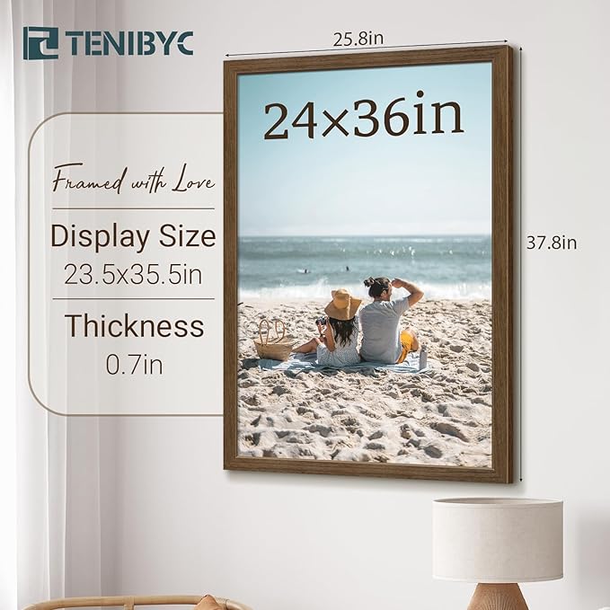 24x36 Poster Frame 3 Pack - Brown Woodgrain, Wood Picture Frame, Wall Gallery Frame - Wall Hanging