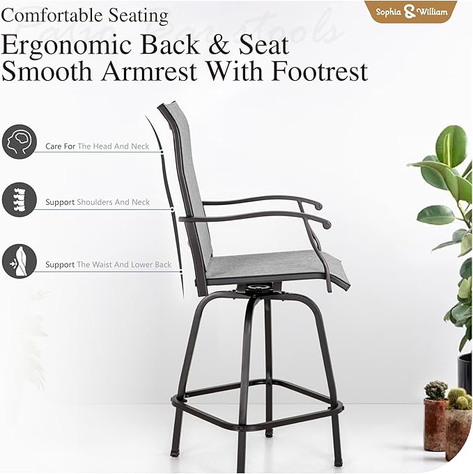 Sophia & William Outdoor Bar Set, Patio Bar Table and Chairs Set, Bar Height Patio Set - 4 x Swivel Bar Chairs(Grey), 1 x Rectangular Bar Table(Wood-Like)