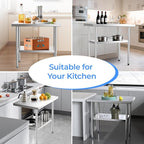 NUUK Stainless Steel Work Table 24 x 36 Inches Heavy Duty Commercial Workstation Adjustable Height Kitchen Food Prep Worktable for Restaurant, Home and Hotel
