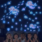 Glow in The Dark Stars Mermaid Wall Decals, Turtle Ocean Fish Stickers for Ceiling, DIY Wall Decor for Nursery Playroom Living Room, Birthday Christmas Gift