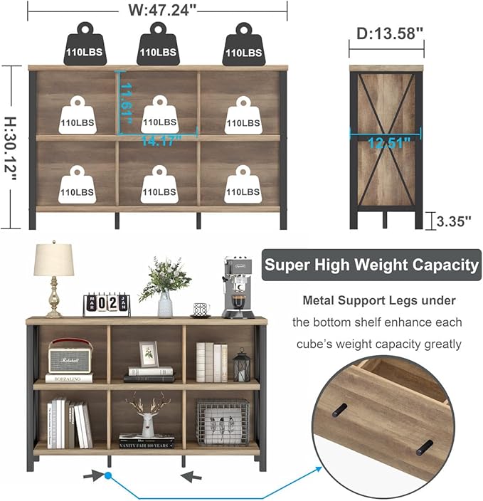 6 Cube Storage Organizer with Shelf - Industrial Bookcase by FATORRI