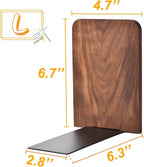 Book Ends, Black Walnut Wooden Bookends for Shelves - Heavy Duty Non-Slip Book Organizers, Upgraded Large Decorative Bookend Holders for Home, Kitchen, Office, Set of 2, Large