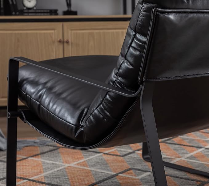 DUOMAY Mid-Century Accent Chair Armchair Set of 2, Comfy PU Leather Leisure Chair Lazy Chair with Metal Leg for Living Room Bedroom Office Apartment, Black