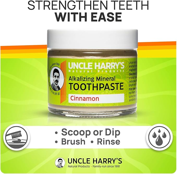 Uncle Harry's Cinnamon Remineralizing Toothpaste | Natural Whitening Toothpaste Freshens Breath & Promotes Enamel | Vegan Fluoride Free Paste (4 pack)