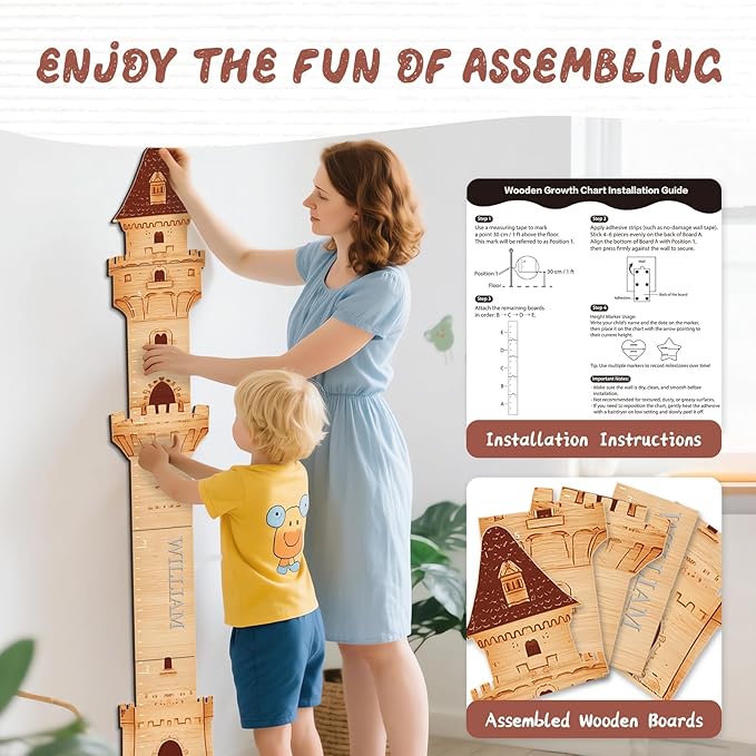 Personalized Name Growth Chart, Castle Height Chart, Customized Name Measuring Board for Kids Height, Kids Growth Measurement Decorative Wall Sticker, Nursery Growth Chart Ruler
