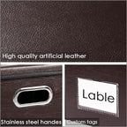 PRANDOM Large Collapsible Storage Bin with Lid [1-Pack] Leather Fabric Foldable Storage Box Organizer Containes Basket Cube with Cover for Home Bedroom Closet Office Nursery Brown (17.7x11.8x11.8)