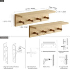 Entrance Coat Rack ，Coat Hooks, Wall-Mounted Wooden Hook Rack, Wall-Mounted Shelves are Very Suitable (Oak Colored Finish-2)