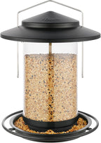 iBorn Metal Bird Feeders for Outdoors Hanging,Wild Bird Feeders for Cardinal,18cm Large Roof&Tray Black 6 Port (Seed is not Included)