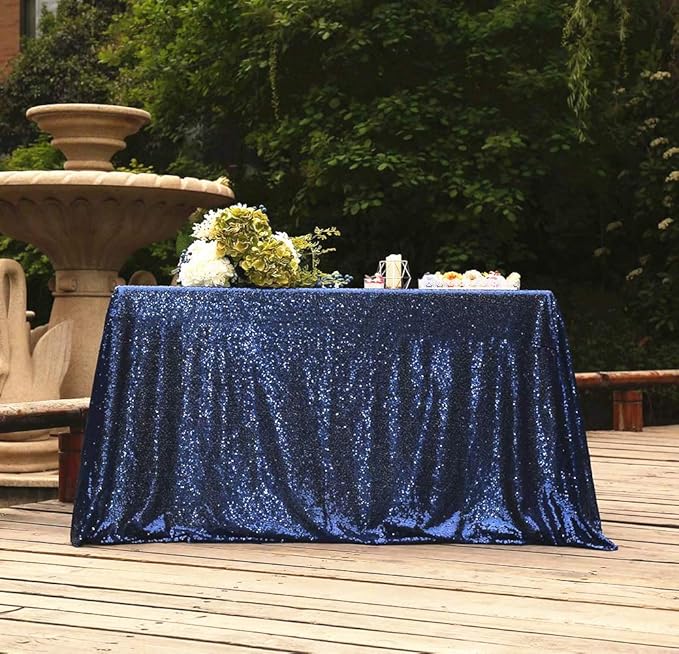 SquarePie Sequin Tablecloth 50 x 72 Inch Navy Blue Sparkly Table Linen for Wedding Party