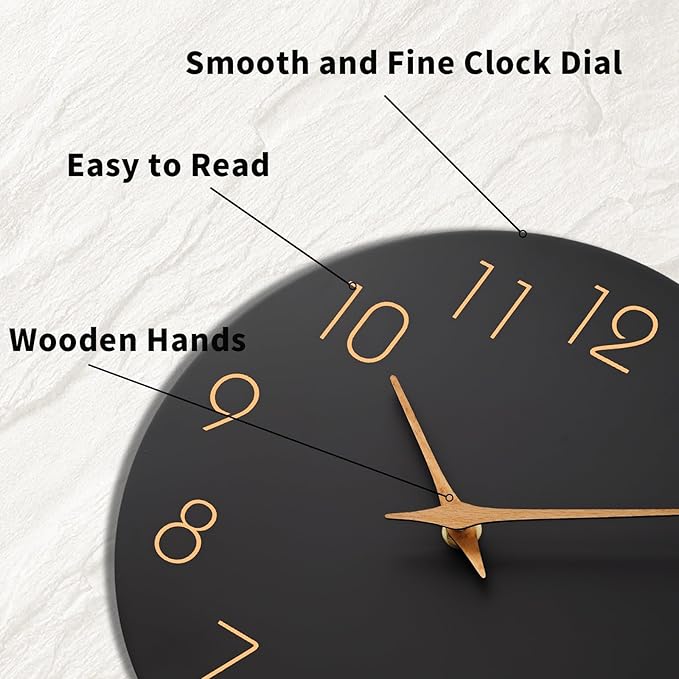 Mosewa Large Wall Clock 16 Inch Black Battery Operated Silent Non Ticking Simple Minimalist Rose Gold Numbers Clock Decorative for Bedroom Living Room Kitchen Home Office