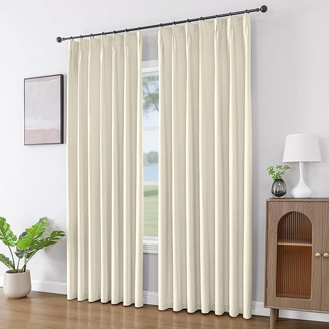 Joydeco Pinch Pleated Linen Curtains for Living Room, 100% Blackout Curtains 84 inches Long 2 Panel Thermal Insulated Pinch Pleat Drapes(Linen,40'' Wx84'' L)