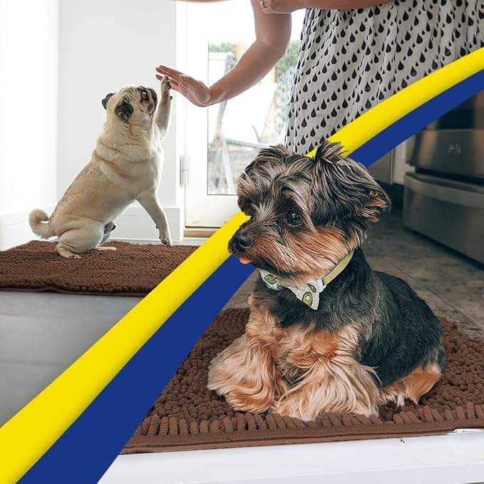 Muddy Mat® 4-Piece Brown Medium 30"X19" AS-SEEN-ON-TV Highly Absorbent Microfiber Door Mat, Bath Mat and Pet Rug, Non Slip Thick Washable Soft Chenille for Kitchen Bathroom Bedroom Indoor and Outdoor