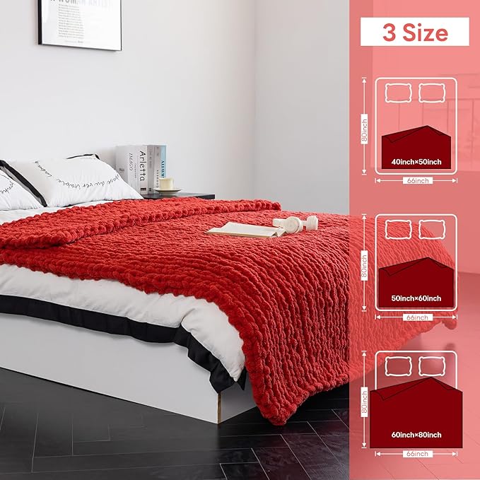 Chunky Knit Blanket - Luxury Soft Cozy 40 * 50 Throw Blanket,100% Woven Blanket Rope Knot Throw Blanket for Couch, Sofa, Home Decor, Gift - Machine Washable（Wine red）