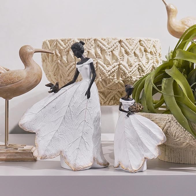 Guichifun Fairy Statue Collection Home Decoration - White Leaf Angel Girls Resin Living Room Bookshelf Decor Garden Outdoor Bathroom Decorations Figurines Gift 5.5 x 3.25 x 8 Inch