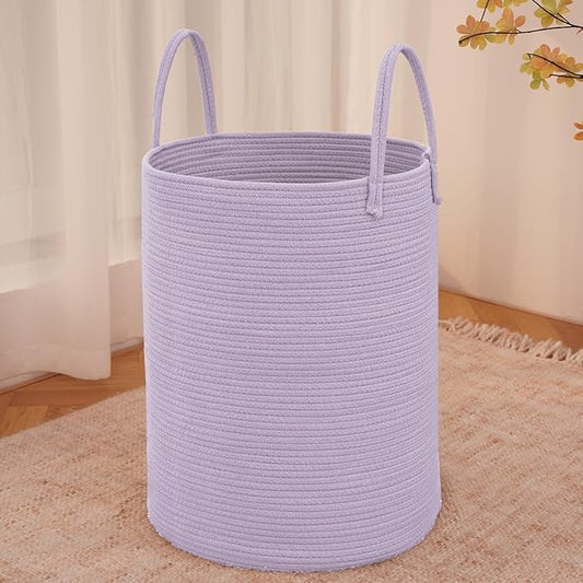 Large Woven Laundry Basket Hamper,60L Cotton Rope Storage Bin for Blankets,Toys and Clothes,Decorative Tall Nursery Hamper for Living Room,Baby Nursery,Bathroom and Bedroom,Purple