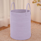 Large Woven Laundry Basket Hamper,100L Cotton Rope Storage Bin for Blankets,Toys and Clothes,Decorative Tall Nursery Hamper for Living Room,Baby Nursery,Bathroom and Bedroom,Purple
