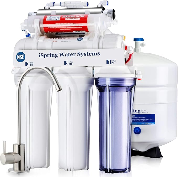 iSpring RCC7AK-UV, NSF Certified, 7-Stage Under Sink Reverse Osmosis Water Filtration System with Alkaline Remineralization and UV Filter, Patented Top-Mounted Faucet Design for Easy Installation