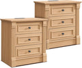 26" Tall Farmhouse Nightstand Set of 2, 3 Drawers End Table w/Charging Station, 23.6" Wide Large Side Table w/Roman Column, Wood Rustic Sofa Table for Bedroom, Natrual
