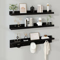 MBYD Black Picture Ledge Shelf with Hooks, 24 Inch Floating Book Shelves Kids Room, Wall Mounted Nursery Bookshelves, Hanging Bookshelf for Bedroom, Living Room, Kitchen, Bathroom Set of 3