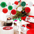 Red-Green White Party-Decorations Christmas Flowers Lanterns - 15PCS Italian Mexican Independence Day Paper Tissue Pom Poms Streamers,Mexico Italy Birthday Baby Shower Wedding Hanging Decor Hugfond