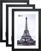 VCK Poster Frame 11x17 Set of 3, Wood Black Picture Frame, Wall Gallery Photo Frames, 3 Pack
