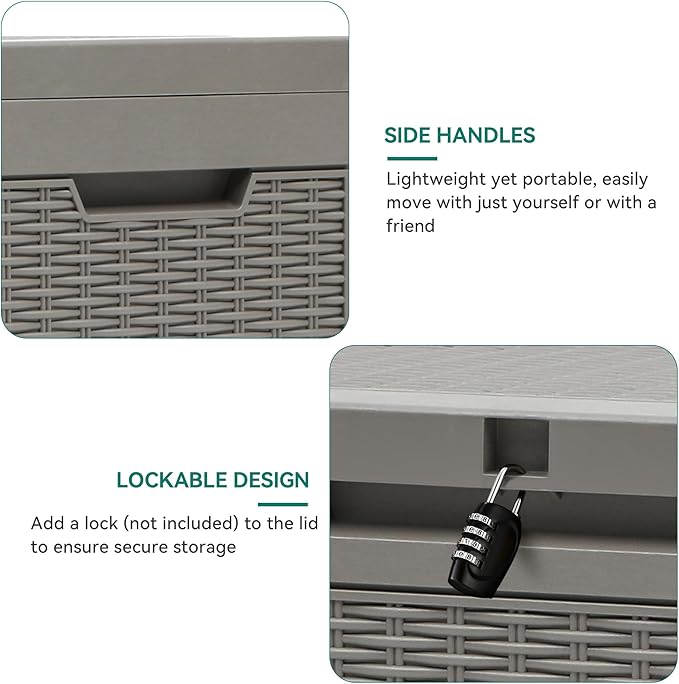 YITAHOME 60 Gallon Resin Deck Box, Weather Resistant Outdoor Rattan Storage Box, Lockable Indoor Outdoor Storage for Supplies and Essentials, Taupe