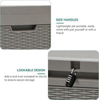 YITAHOME 60 Gallon Resin Deck Box, Weather Resistant Outdoor Rattan Storage Box, Lockable Indoor Outdoor Storage for Supplies and Essentials, Taupe