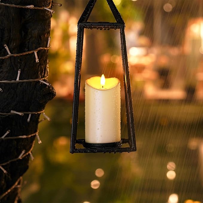 Homemory 6”x3” Outdoor Waterproof Flameless Candles, LED Candles, Battery Operated Candles with Remote and Timers, Electric Fake Plastic Pillar Candles,Dark Ivory, Set of 2